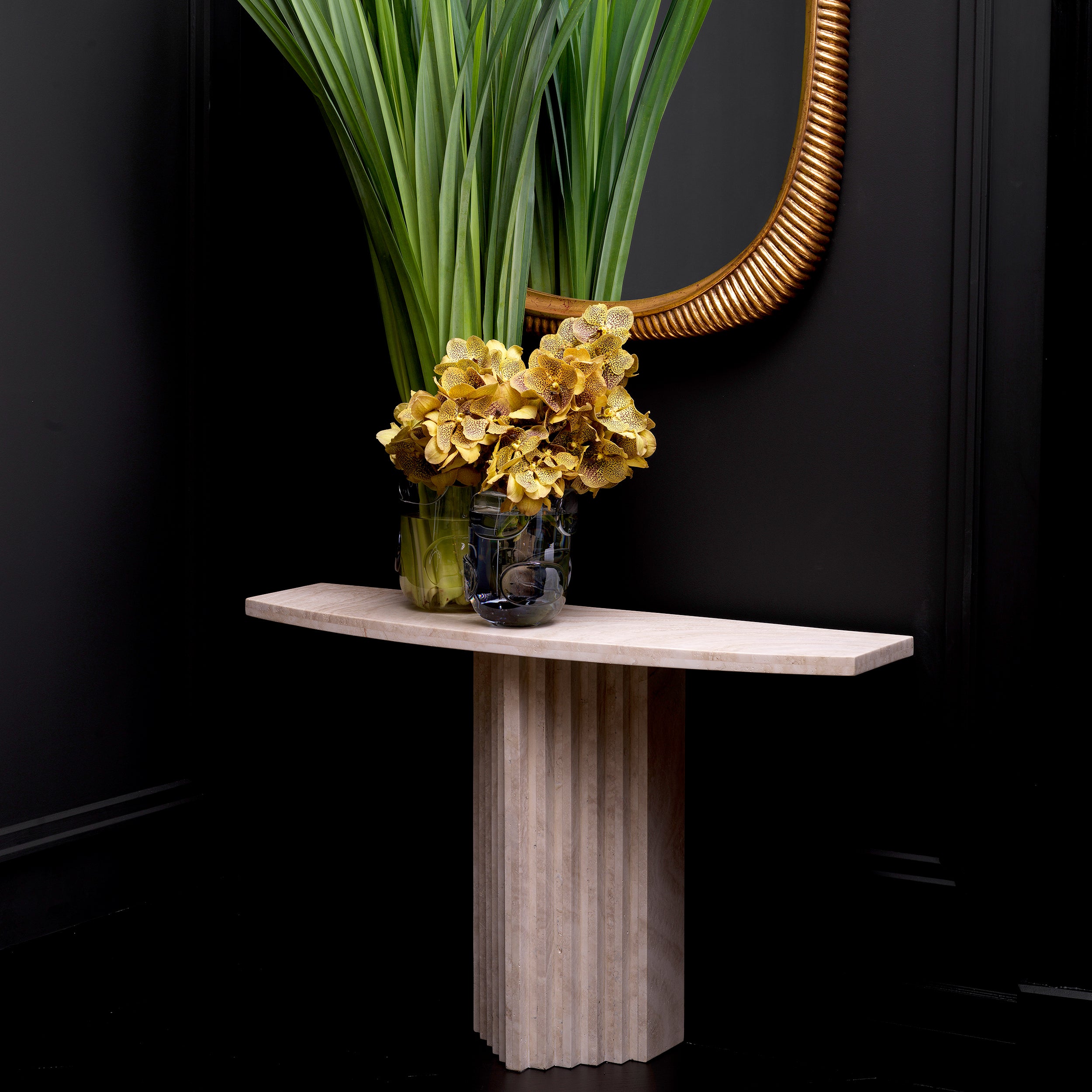 travertine console table with a design