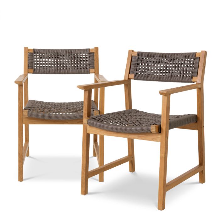 Outdoor Dining Chair Cancun natural teak faux rattan set of 2