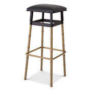 Bar Stool Princess black leather vintage brass finish