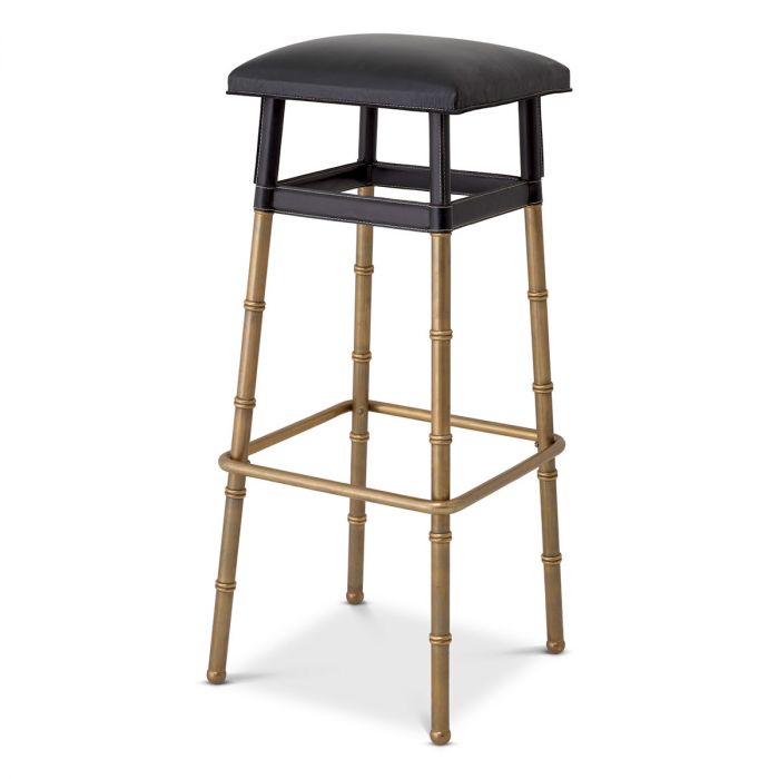 Bar Stool Princess black leather vintage brass finish
