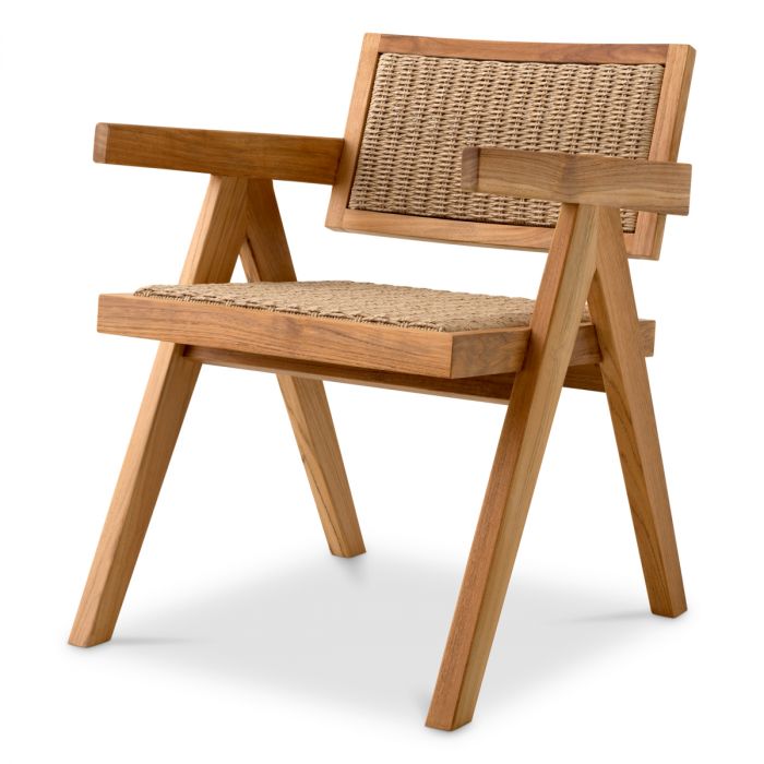 Outdoor Dining Chair Kristo natural teak natural weave faux rattan