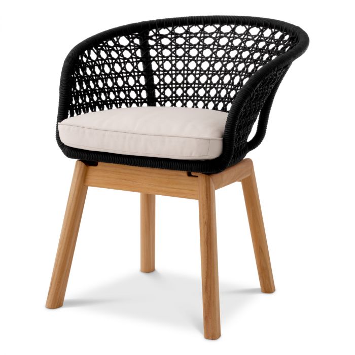 Outdoor Dining Chair Trinity black weave flores off-white