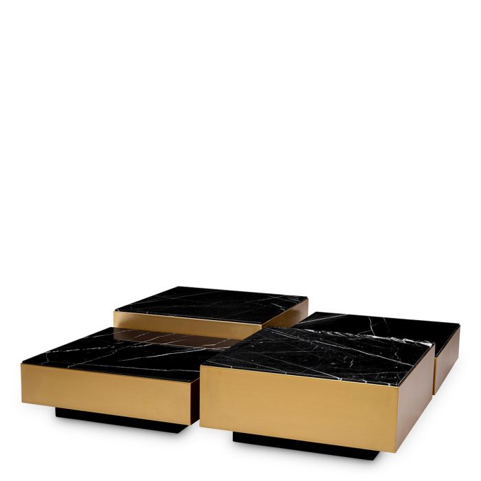 Coffee Table Esposito brushed brass finish black marble set of 4