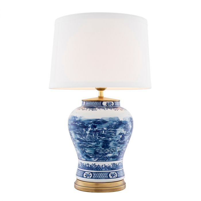 Table Lamp Chinese Blue ceramic incl shade