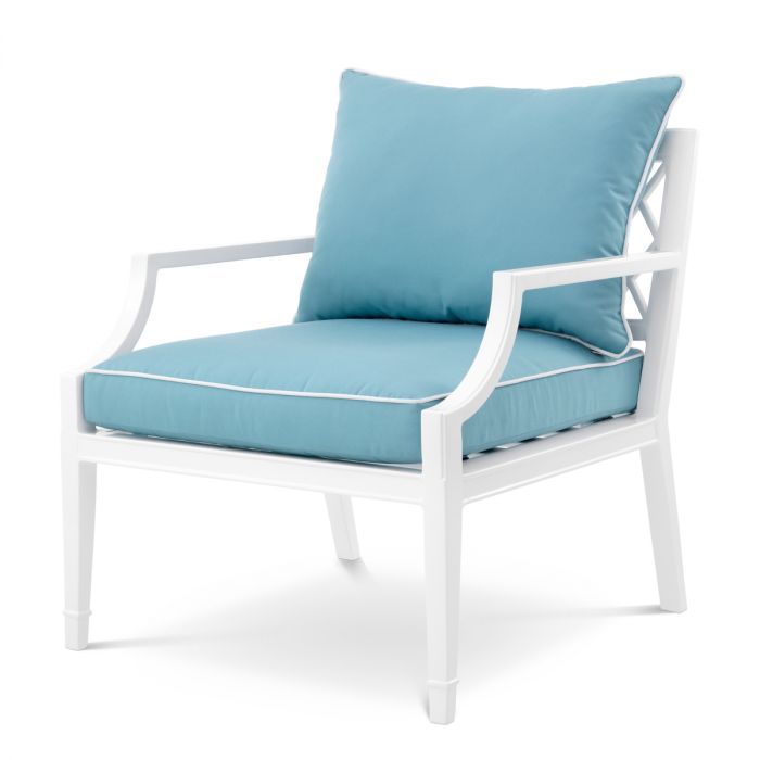 Outdoor Chair Bella Vista white sunbrella mineral blue