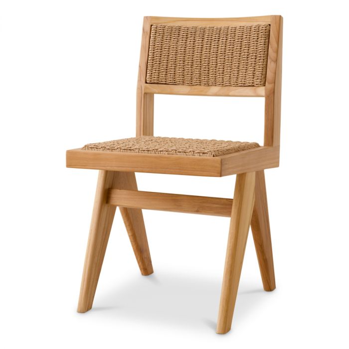 Outdoor Dining Chair Niclas natural teak natural weave faux rattan