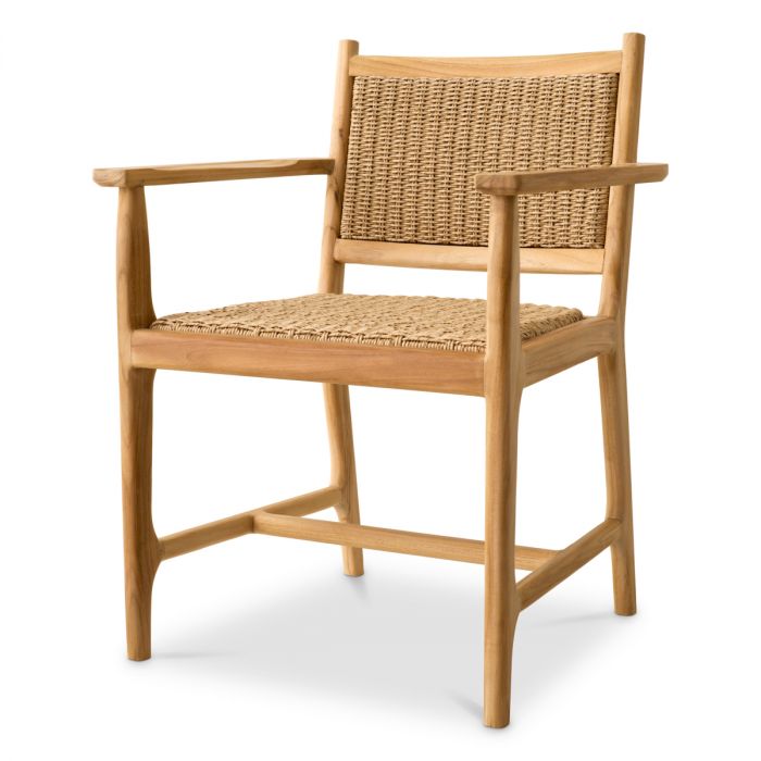Outdoor Dining Chair Pivetti with arm natural teak faux rattan