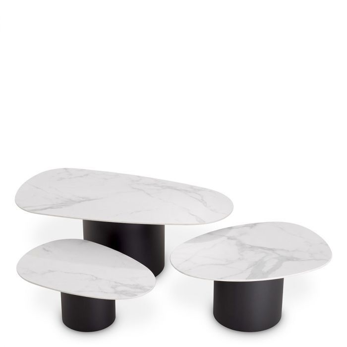 Coffee Table Zane white ceramic marble set of 3