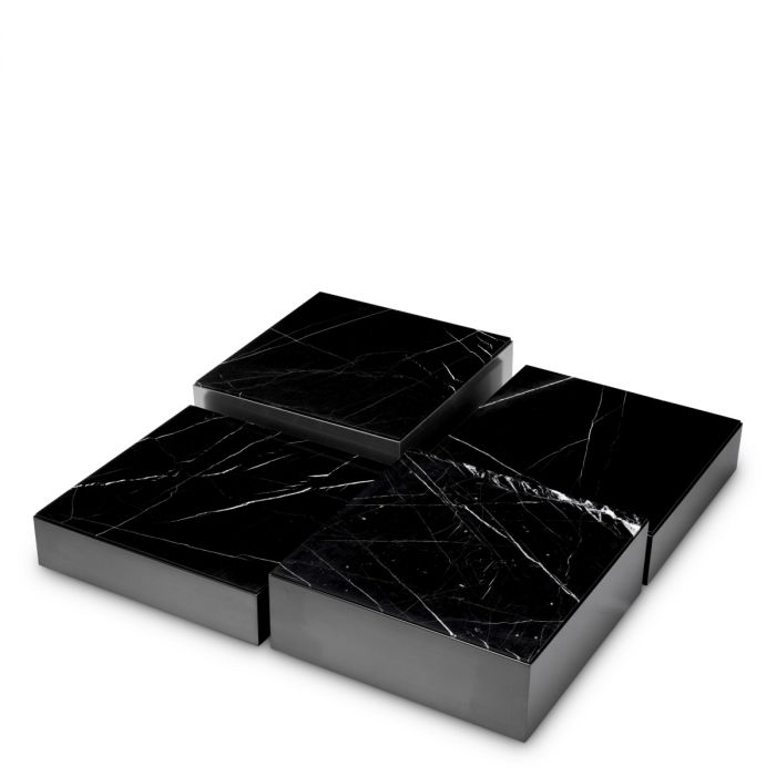 Coffee Table Esposito bronze finish black marble set of 4