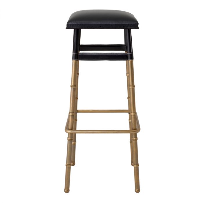 Bar Stool Princess black leather vintage brass finish