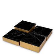 Coffee Table Esposito brushed brass finish black marble set of 4