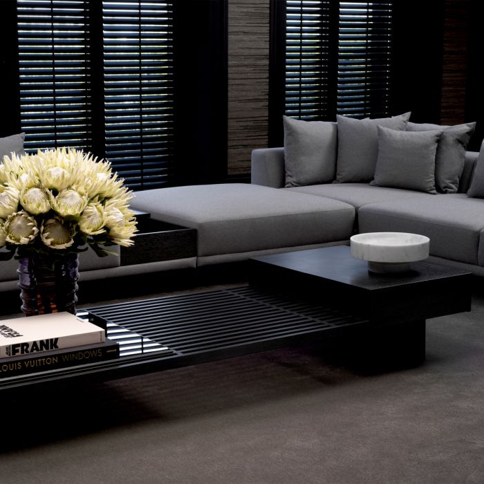 Coffee Table The Crest charcoal grey oak veneer incl glass top