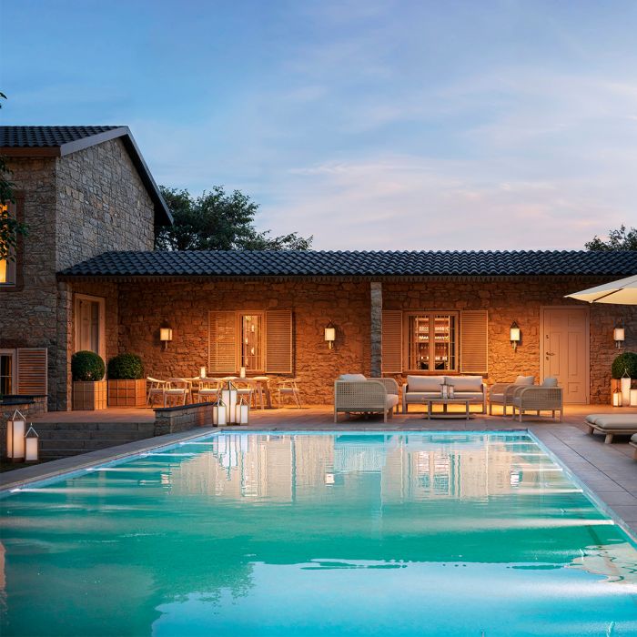 Outdoor Wall Lamp Riserva antique brass finish