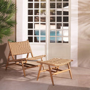 Outdoor Chair and Foot Stool Laroc natural teak faux rattan