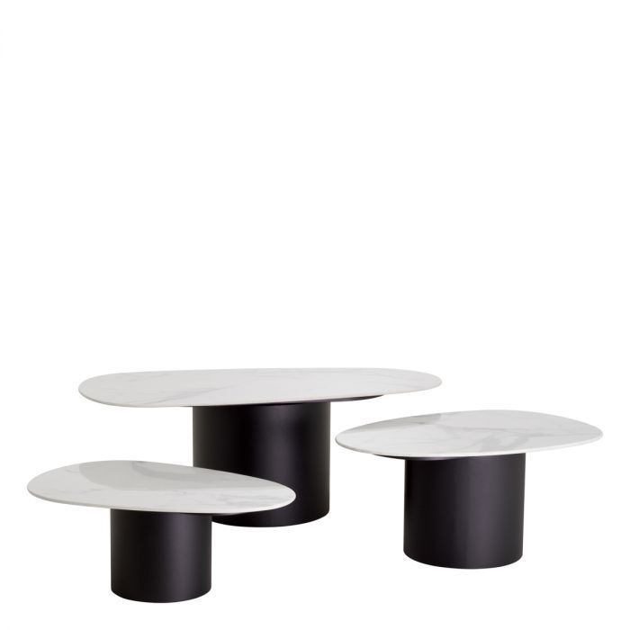 Coffee Table Zane white ceramic marble set of 3