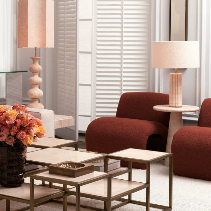 Table Lamp Giova Round travertine incl shade