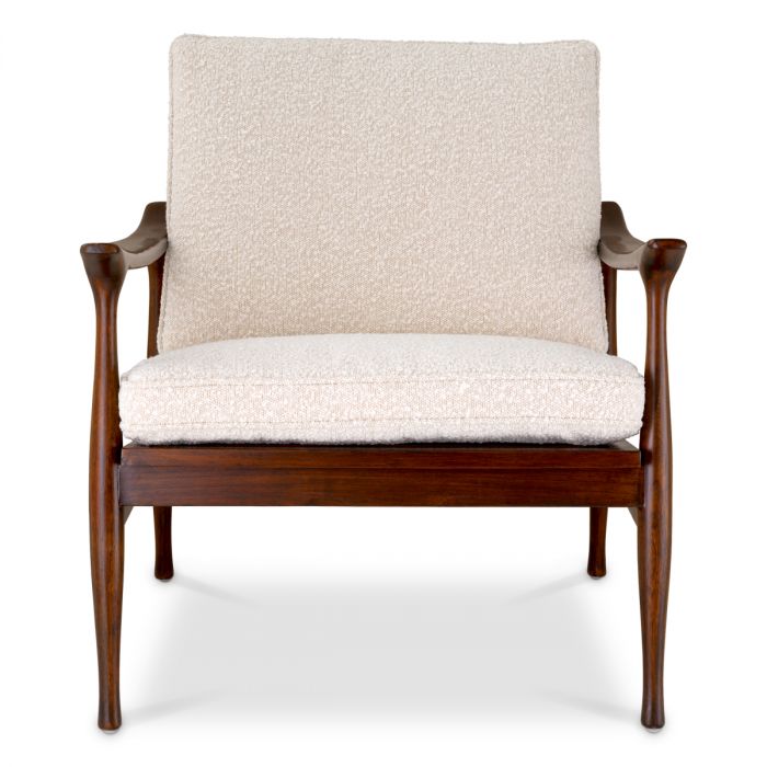 Chair Manzo classic brown finish bouclé cream incl cushions