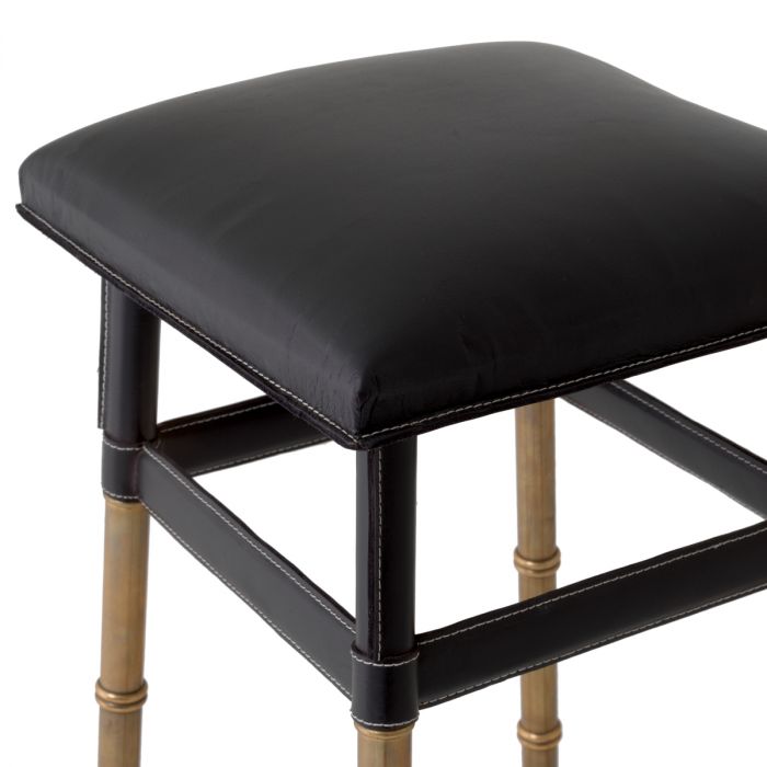 Bar Stool Princess black leather vintage brass finish