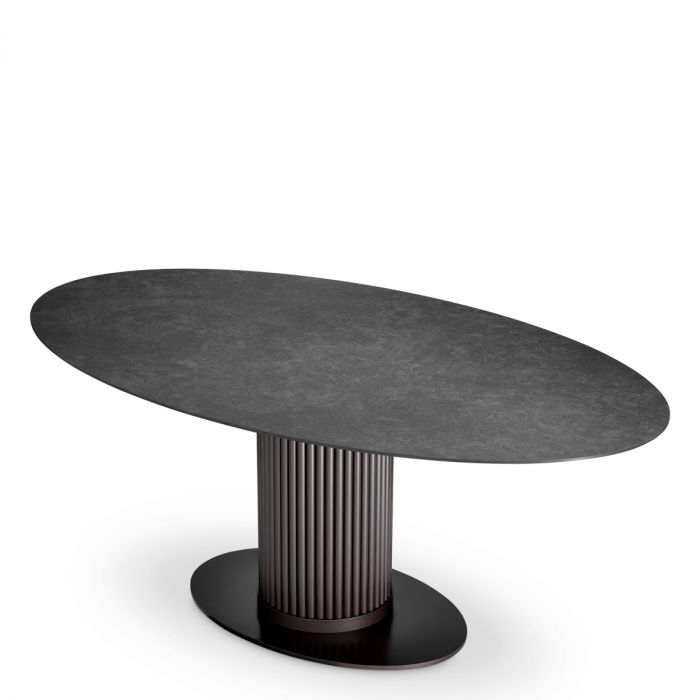 Outdoor Dining Table Volterra Oval bronze finish grey ceramic