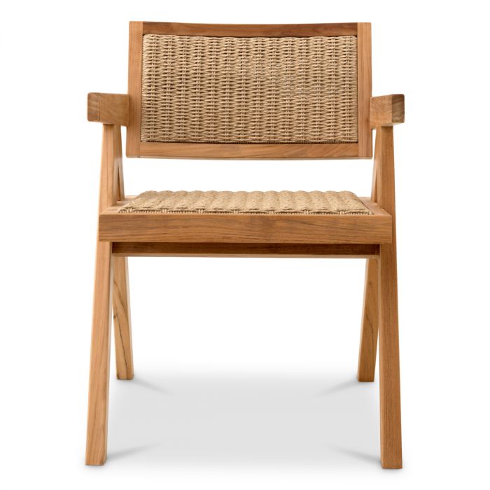 Outdoor Dining Chair Kristo natural teak natural weave faux rattan