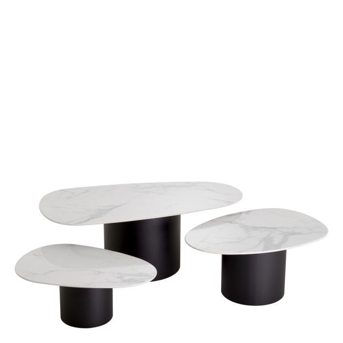 Coffee Table Zane white ceramic marble set of 3