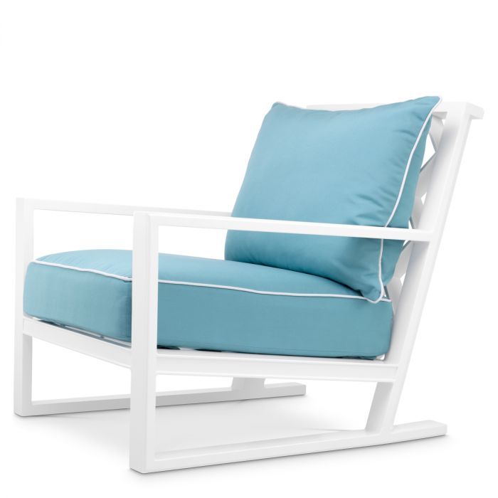 Outdoor Chair Como white sunbrella mineral blue