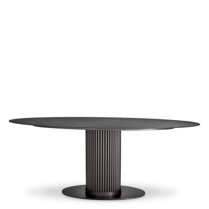 Outdoor Dining Table Volterra Oval bronze finish grey ceramic