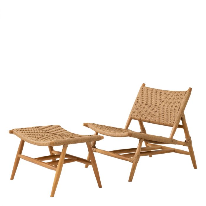 Outdoor Chair and Foot Stool Laroc natural teak faux rattan