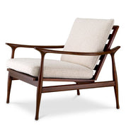 Chair Manzo classic brown finish bouclé cream incl cushions