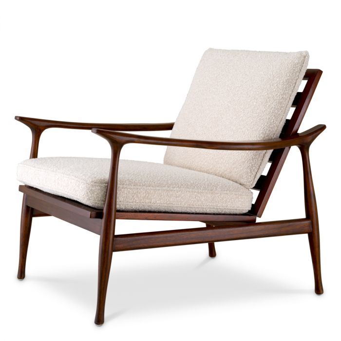 Chair Manzo classic brown finish bouclé cream incl cushions