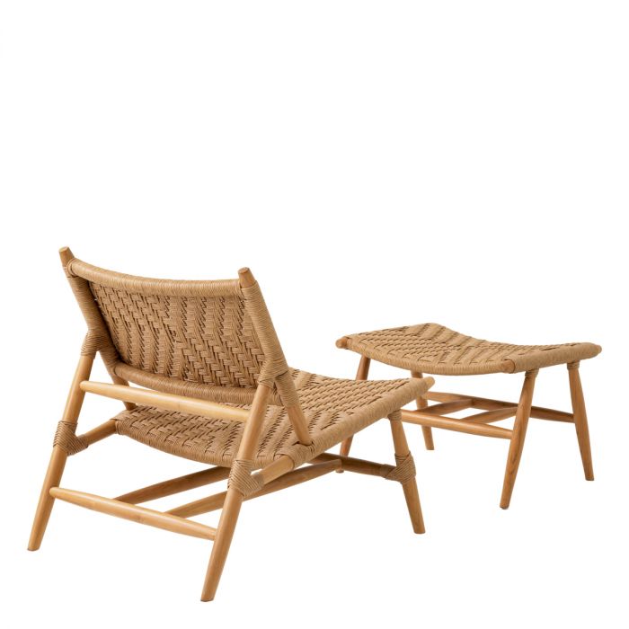 Outdoor Chair and Foot Stool Laroc natural teak faux rattan