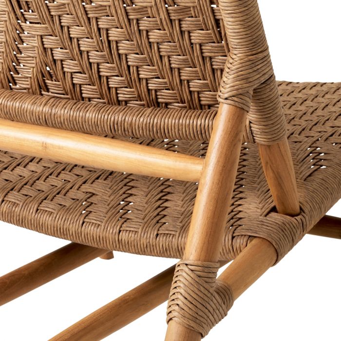 Outdoor Chair and Foot Stool Laroc natural teak faux rattan
