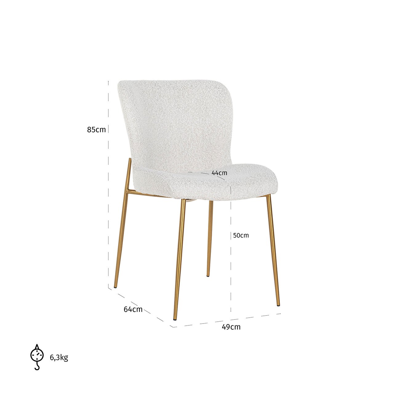 Chair Odessa white bouclé / brushed gold (Copenhagen 900 Bouclé White)