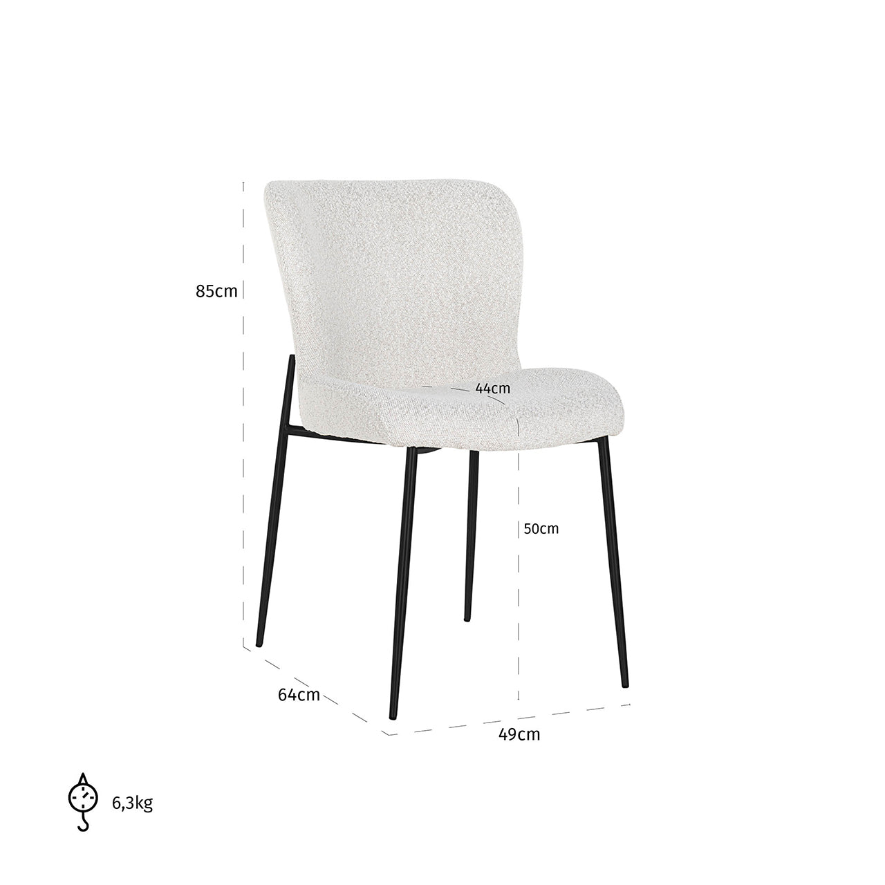 Chair Darby white bouclé / black (Copenhagen 900 Bouclé White)