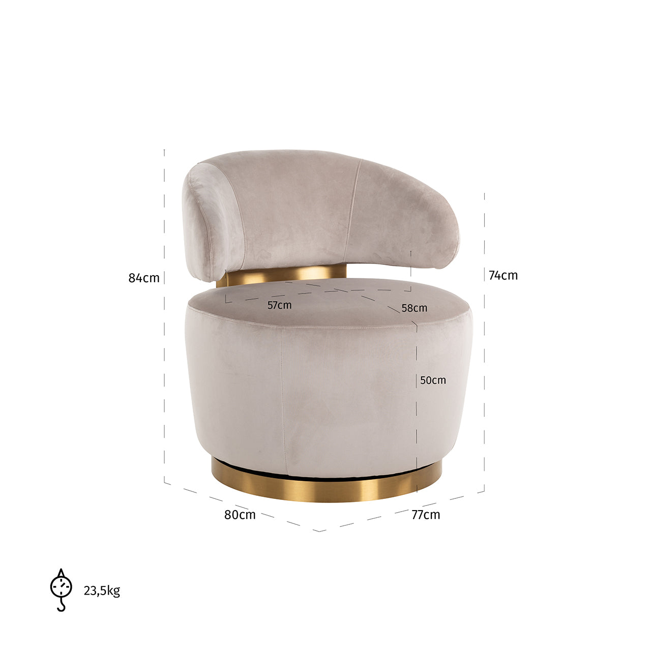 Swivel chair Maxime khaki velvet (Quartz Khaki 903)