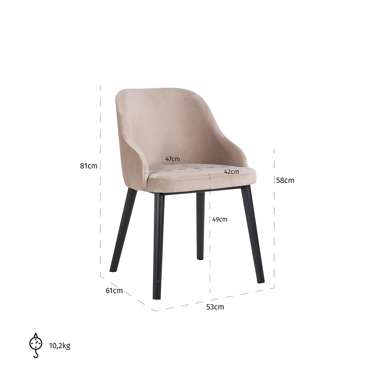 Chair Twiggy khaki velvet (Quartz Khaki 903)