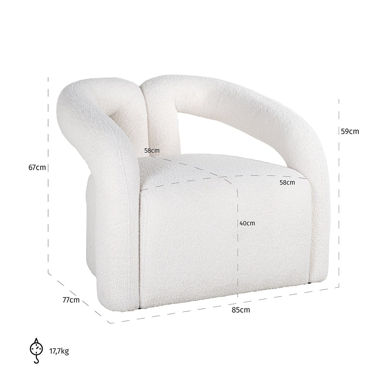 Lounge chair Dana white furry (Himalaya 900 white furry)