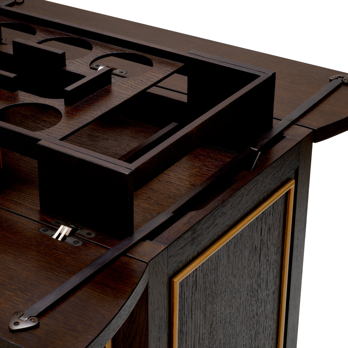 Trolley Galliano brown oak veneer brushed brass finish