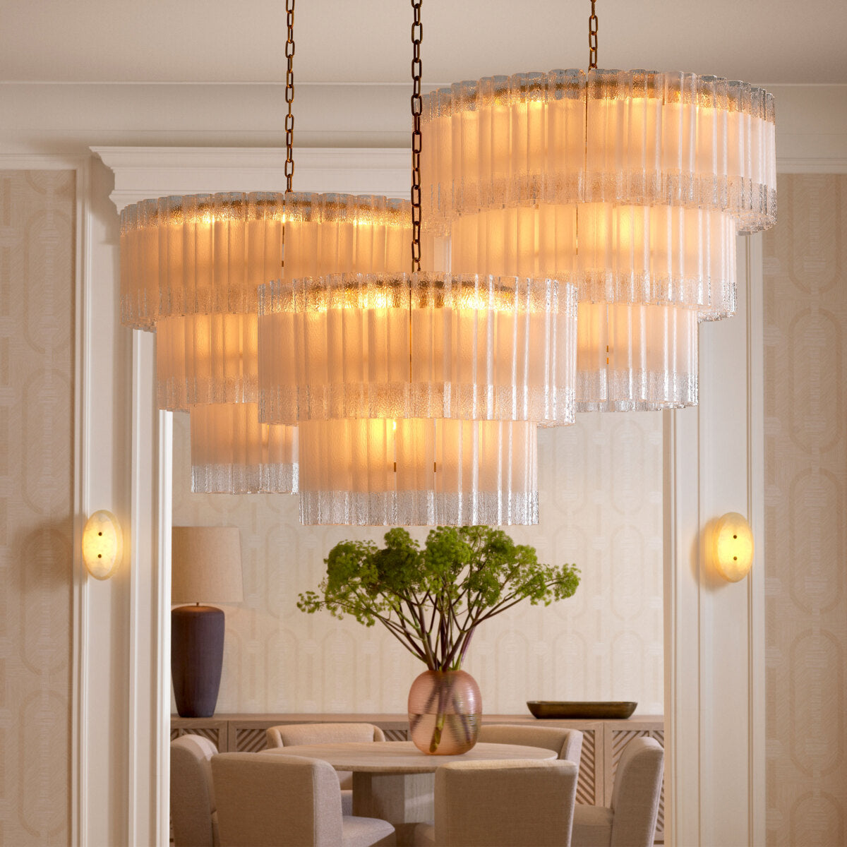 Chandelier Denton L antique brass finish frosted glass