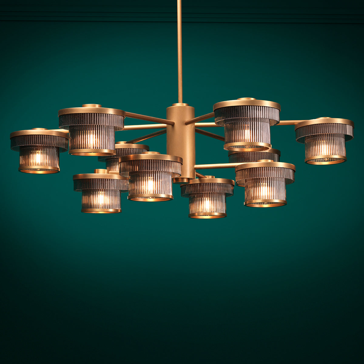 CDJ Chandelier Andromeda antique brass finish smoke glass