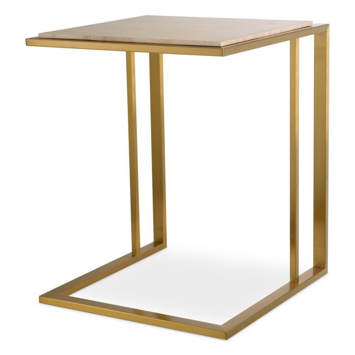 Side Table Cocktail brushed brass finish travertine