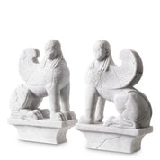 Object Sphinx white marble set of 2