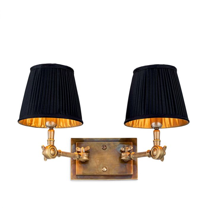 Wall Lamp Wentworth Double vintage brass finish incl black shades