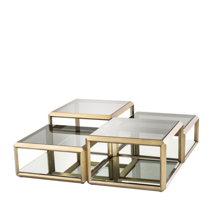 Mesa de centro Callum con acabado en latón cepillado, juego de 4