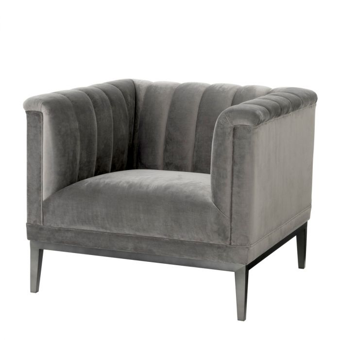 Silla Raffles Roche terciopelo gris marsopa