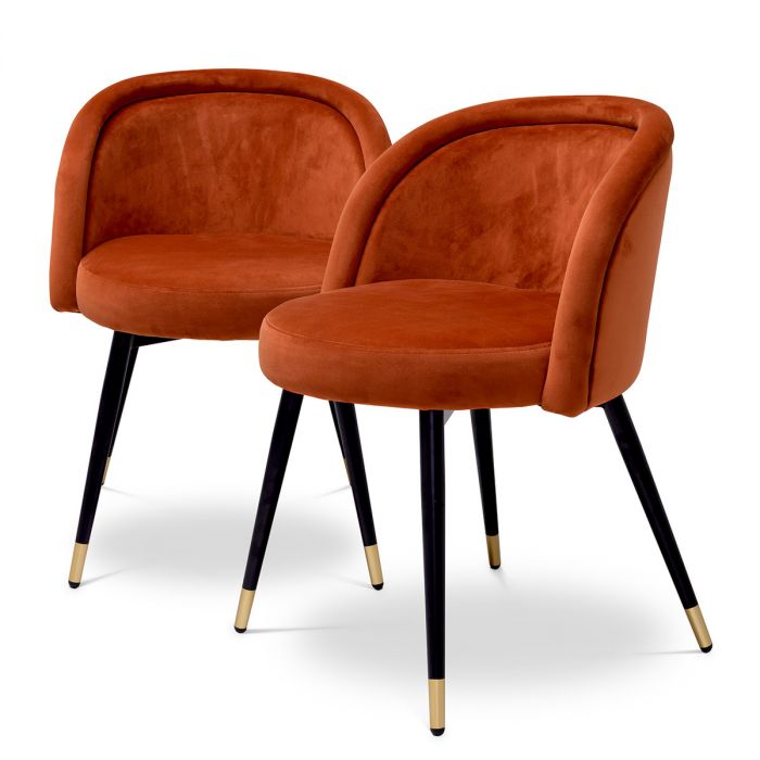 Silla de comedor Chloé savona terciopelo naranja juego de 2