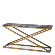 Mesa consola Criss Cross acabado latón cepillado mármol gris