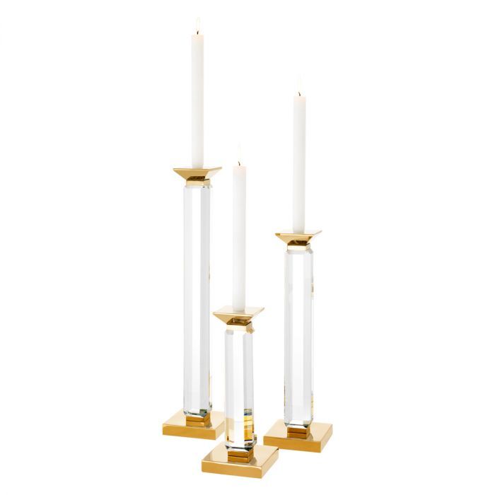 Candle Holder Livia gold finish clear crystal glass set of 3