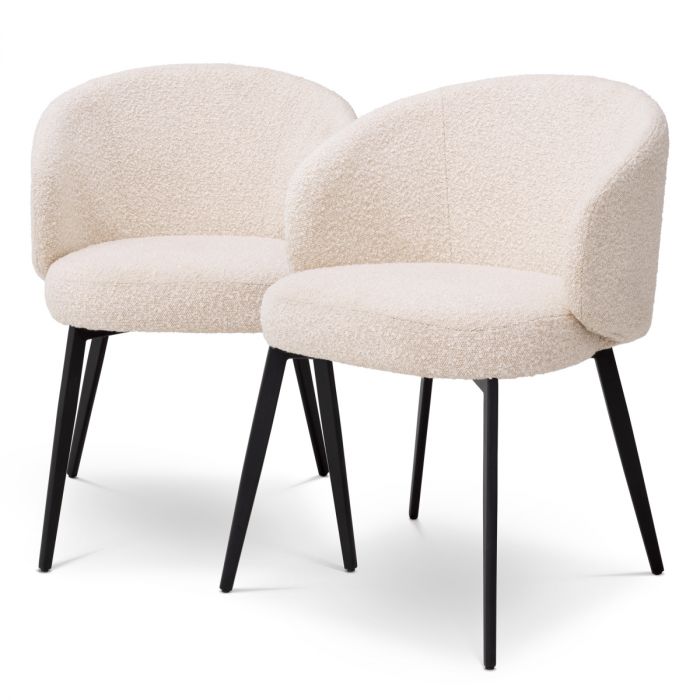 Silla de comedor Lloyd con brazo bouclé crema juego de 2