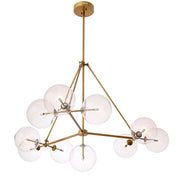 Chandelier Bermude antique brass finish clear glass
